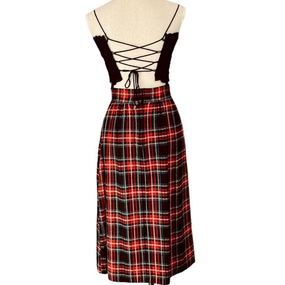 Vintage Red Tartan Plaid Midi Skirt Size 9/10 - Picture 3 of 11